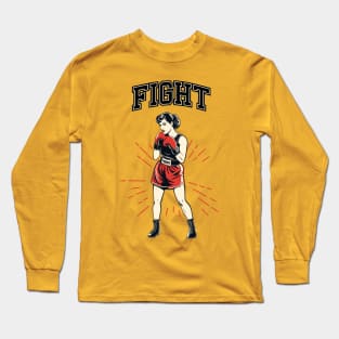 Fight! Retro Woman Boxer Long Sleeve T-Shirt